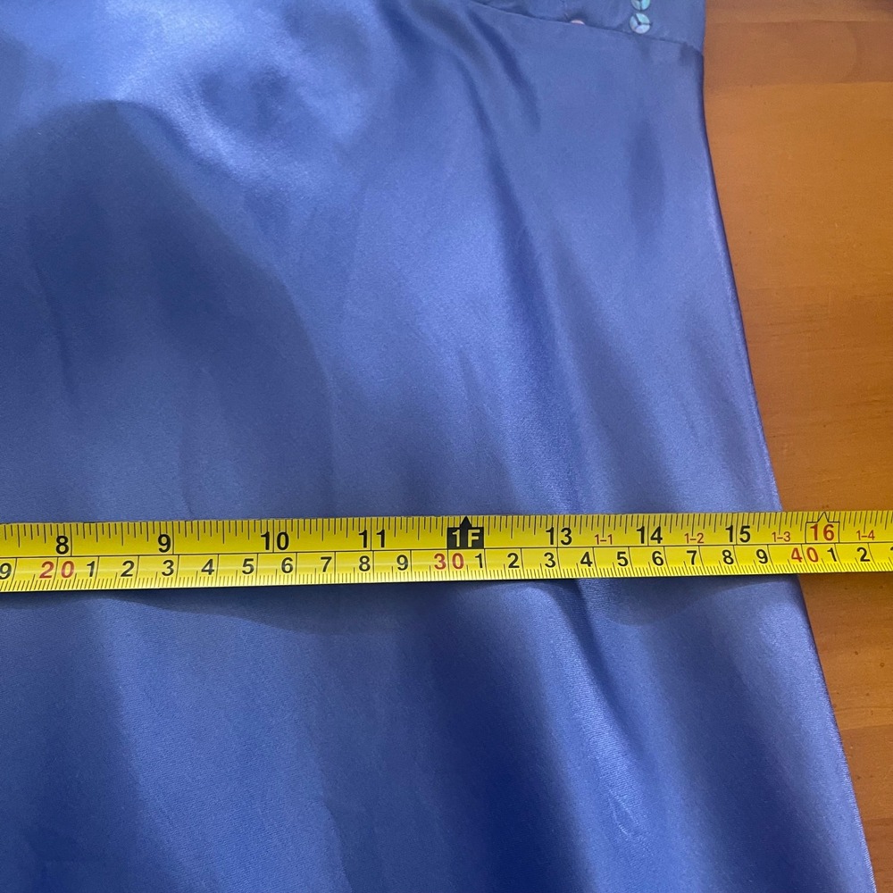 Zum Zum Satin Maxi Dress Blue Sequin Halter Open Back Vintage Y2K Formal 13-14 - Picture 12 of 16